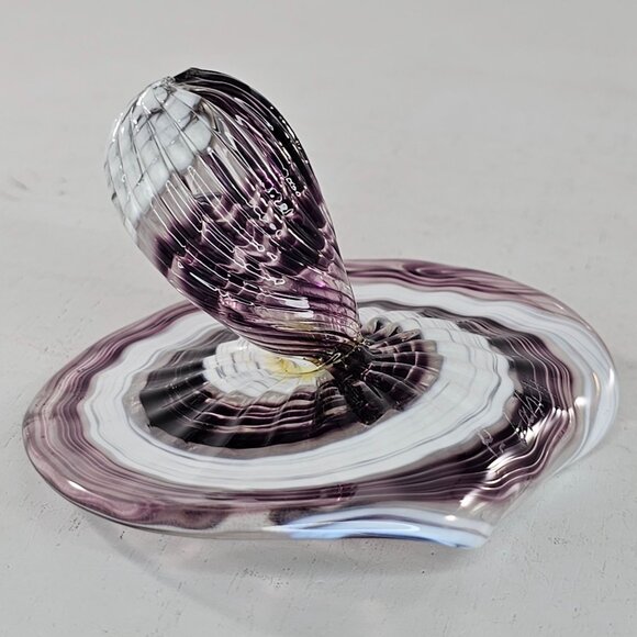 Signed P Cahill Art Glass Business Card Holder Sculpture Purple White Swirl FLAW - Picture 9 of 9